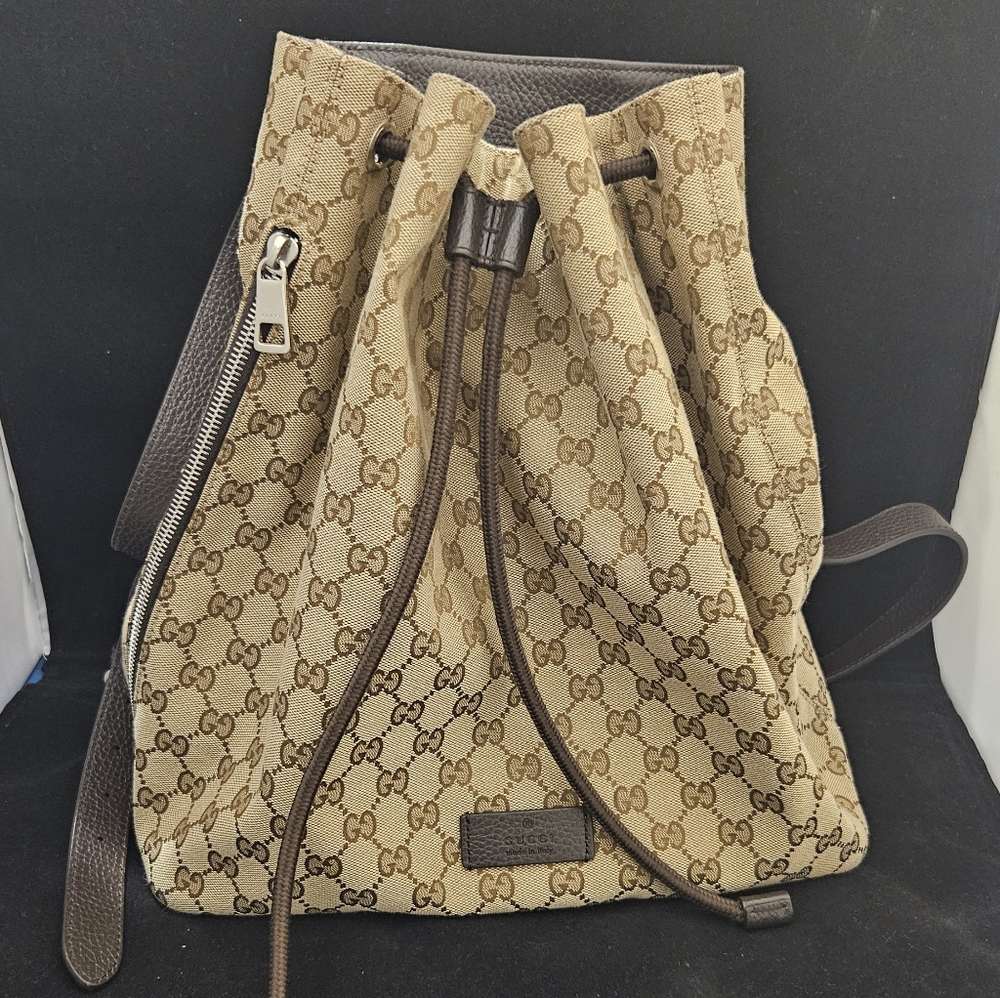 Gucci Brown Monogram Drawstring Backpack - image 1
